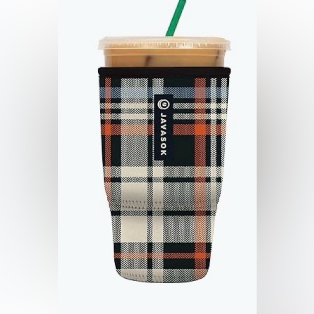 Plaid Drink Sleeve - Black, White, Orange - Plaid - Sold Out